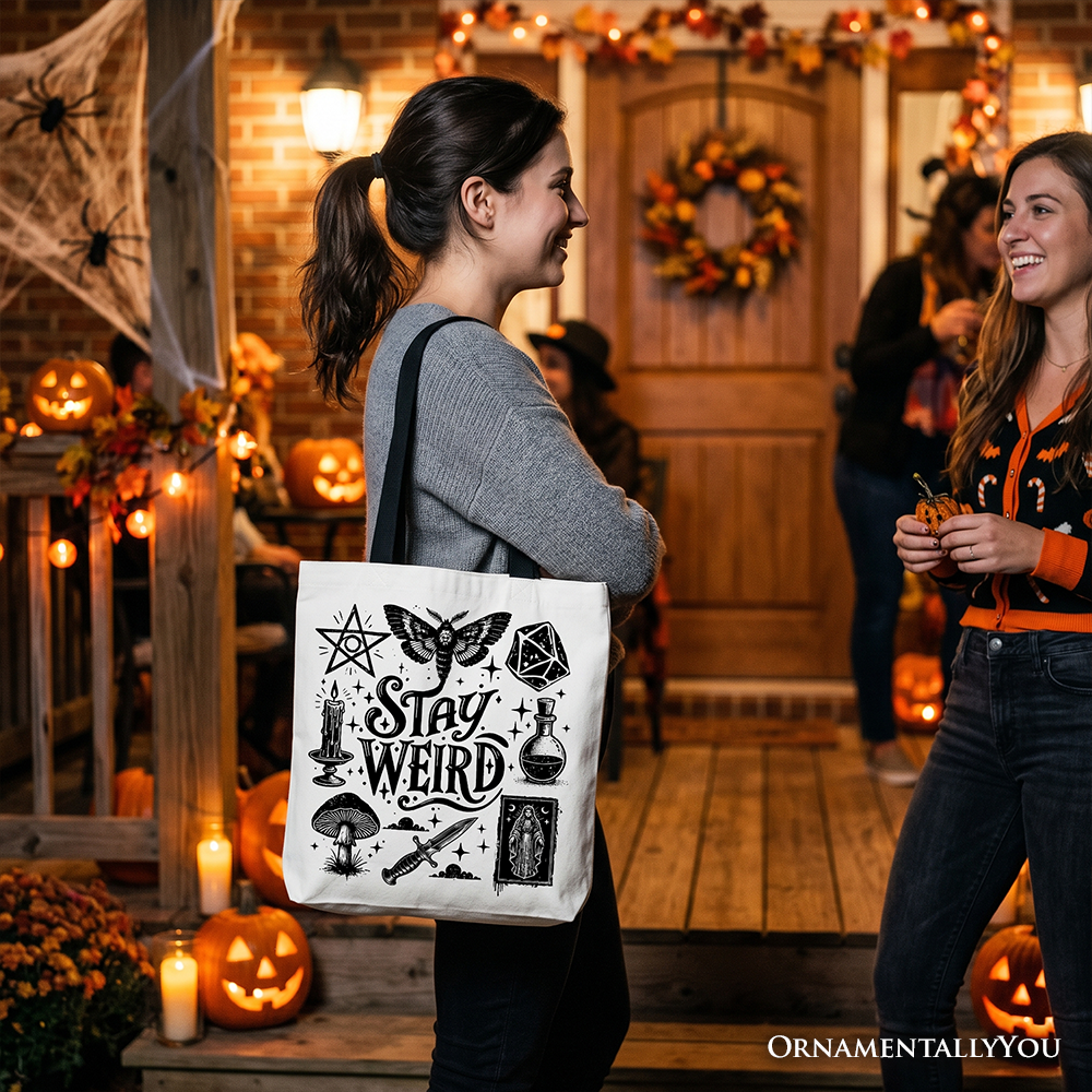 Stay Weird Witchy Vibes Tote Bag, Mystical Halloween Gift Shopper for Powerful Women